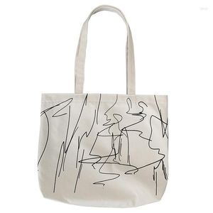 Avondtassen vrouwen grote capaciteit stoffen boodschappentas Koreaanse ins zipper handtas kunstlijn afdrukken eenvoudige canvas tote student book shopper