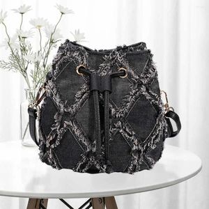 Sacs de soirée Femmes Mini Bandoulière Sac à main Denim Fringe Hobo Sac Solide Couleur Sling Diamant Treillis Femme Commute