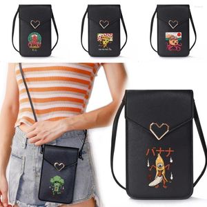 Avondtassen vrouwen mobiele telefoon schoudertas messenger hang schattige monster print nek munt portemonnee verticale handtas mini crossbody zak