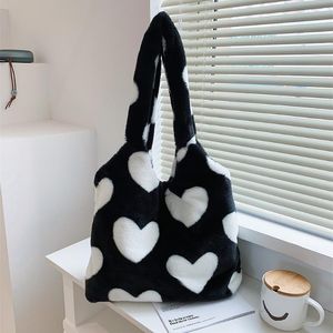 Sacs de soirée femmes en peluche sac à bandoulière tissu chaud tissu sac à main fourre-tout souple grande capacité Shopping amour livre d'impression pour femme 2022 soirée