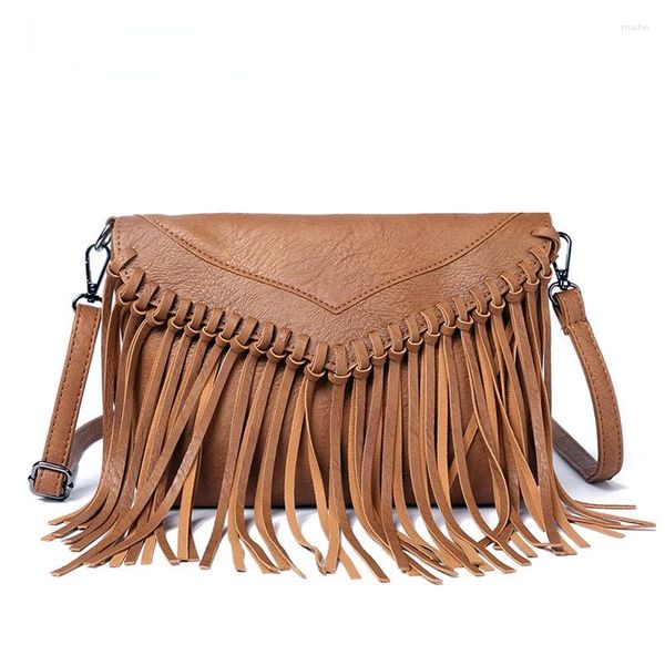 Bolsos de noche Mujer PU Cuero Hobo Fringe Tassel Cross Body Bag Señoras Vintage Pequeño Bolso de hombro para niñas Bolsa Feminina Clutch Monederos