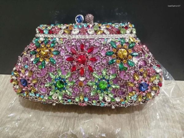 Bolsos de noche para mujeres color púrpura hueco apago de cristal bolso diamantes damas bolsos para cenar bolsos de mensajería de boda femenina embrague