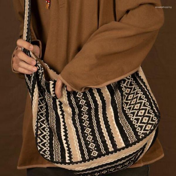 Bolsas de noche Bolso de hombro de lona para mujer Eco Reutilizable Shopper Totes Retro Tira de algodón Bolso de gran capacidad Casual Viaje Crossbody