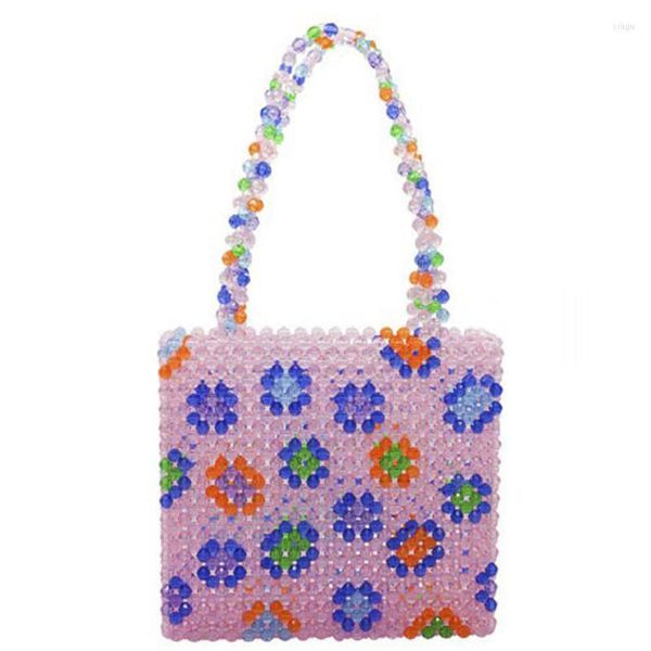 Sacs de soirée Mode féminine Ins Flower Design Sac à bandoulière perlé tissé à la main Rose Rouge Simple Polyvalent Grande capacité dans le sac à main 2023