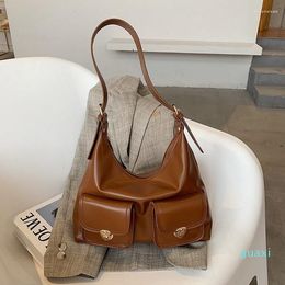 Bolsos de noche, bolso de mano para mujer, axila de un solo hombro, gran capacidad, Material de PU medio, marrón, blanco, negro, caqui, bolso de red, estilo rojo