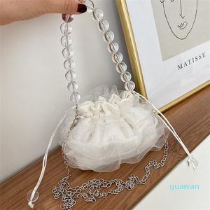 Avondtassen dames kanten kralen handtas kleine witte luxe chique franjes trekstring ketting schouder messenger damestas