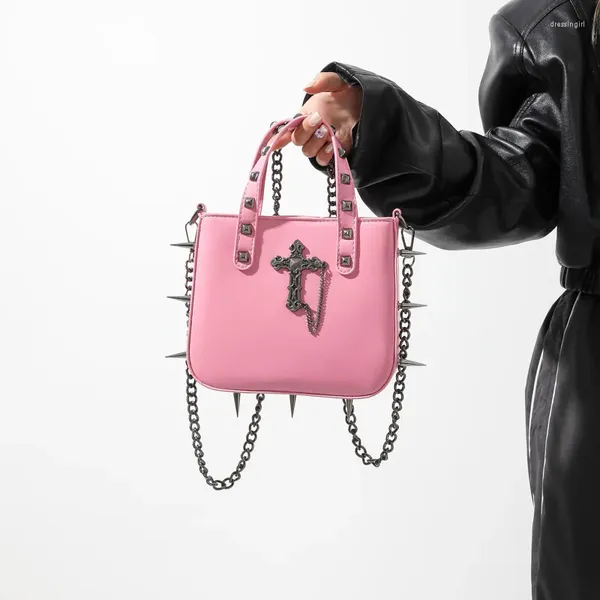 Sacs de soirée Sac à main de style moto pour femmes Cool Cross Rivet Sac à bandoulière Crâne Petit bandoulière carrée pour les femmes