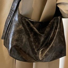 Avondtassen dames retro zwarte schoudertas unieke olie was lederen dames vintage lak hobo handtas ruime forens crossbody