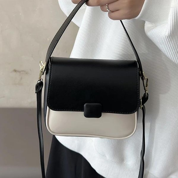 Bolsos de noche Bolso cuadrado para mujer Negro Blanco Contraste Color Original Mujer Shopper Crossbody Elegante Pequeña solapa Bolso de hombro para mujer