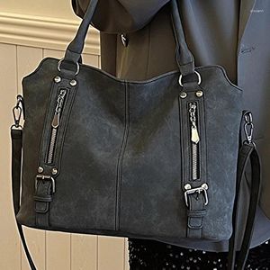 Sacs de soirée Sac à bandoulière fourre-tout en daim pour femme Noir Rétro Nubuck Cuir Dames Grand Sac à main de banlieue Femme Niche Vintage Sac à bandoulière