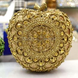 Avondtassen vrouwen glanzende gouden glitter hol uit diamant kristal goud appelkoppelingen metalen koppelingszak schouderhandtas (88307-d)