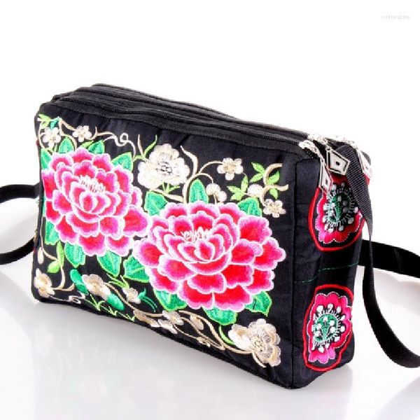 Sacs de soirée femmes sac à bandoulière pochette de voyage Vintage Style chinois Floral brodé bandoulière Zip téléphone portable