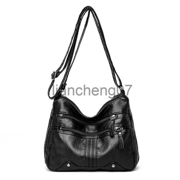 Bolsos de noche Bolsos cruzados de hombro de cuero suave para mujer, bolso de motociclista con cremallera multicompartimento de alta calidad, bolso de moda para mujer, bolso de gran capacidad