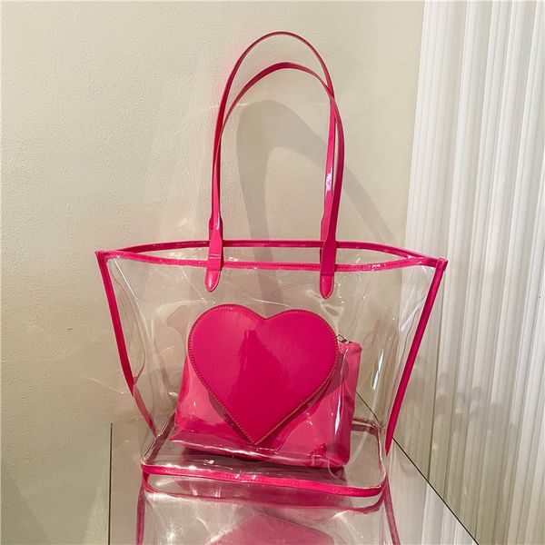 Sacs de soirée femmes vacances d'été clair PVC sac de plage grande capacité motif coeur Transparent sac fourre-tout pour dame 230715