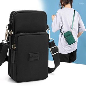 Sacs de soirée Femmes Trois couches Zipper Mobile Porte-monnaie Mode Petite épaule Nylon Téléphone Mini Femme Messenger