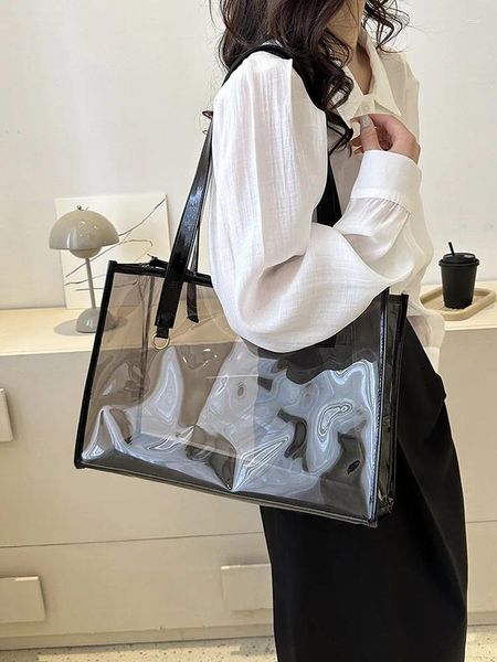 Sacs de soirée Femmes Sac sous-bras imperméable transparent décontracté épaule grande capacité PVC voyage stockage shopping