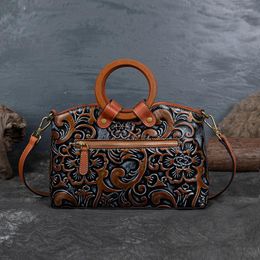 Bolsas de noite femininas exclusivas em relevo floral em couro de vaca designer durável bolsa retrô estilo bolsa bolsa de ombro diariamente