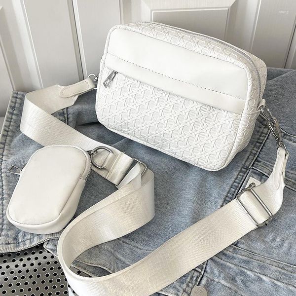 Sacs de soirée femmes blanc Composite sac à bandoulière large sangle petites dames en cuir Pu bandoulière tissé motif femme carré portefeuille sac à main