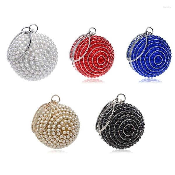 Bolsas de noche Bolso para mujer Bola redonda Bolso de boda Bolso de perla artificial Fiesta Nupcial Embrague E74B