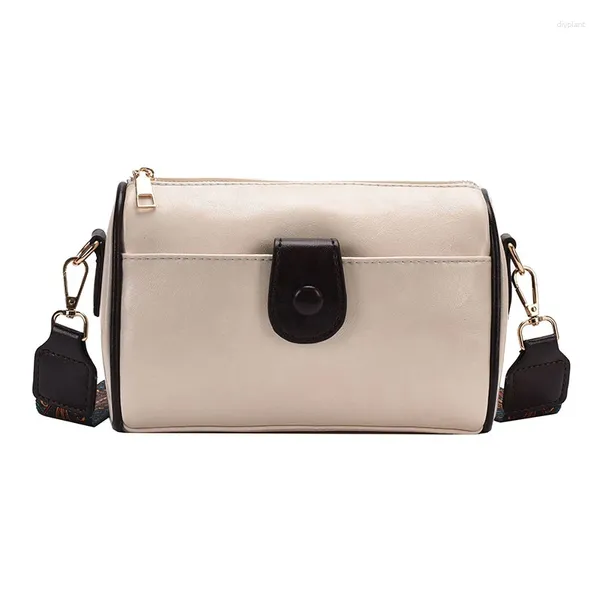 Bolsas de noche para mujer Vintage Boston Bolsa Bordado Ancho Correa de hombro Bolsillo Mujer Negro Blanco Cuero Viaje Corssbody Pequeño bolso