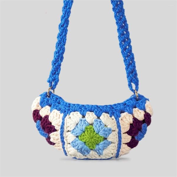 Sacs de soirée Sac à bandoulière au crochet pour femmes Boho style ethnique tissé à la main ligne de coton à la main bandoulière femmes été vacances téléphone sac à main