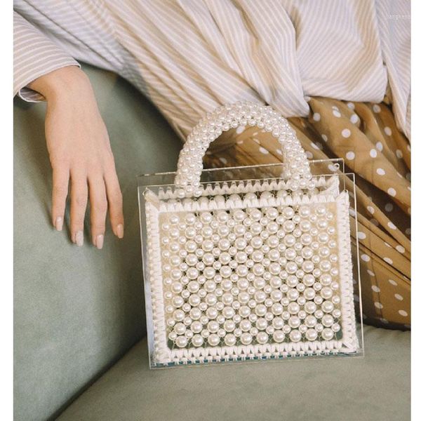 Sacs de soirée laine sac perlé Transparent tissé à la main perle pour femmes femme casual mignon cristal fourre-tout dames sac à main