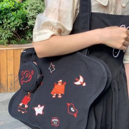 Sacs de soirée Xiuya Cartoon Graffiti femmes sac à bandoulière noir forme pentagonale grande capacité fourre-tout 2023 Cool sac à main de créateur de mode