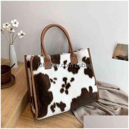 Bolsos de noche Xiuya Cute Cow Pattern Fur Womens Tote Bag Gran capacidad Shoder para mujeres Leopard Bolsos T220922 Drop Delivery Lage Ac Dhywl