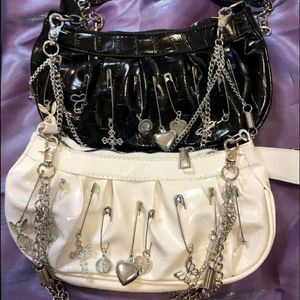 Avondtassen Xiuya Harajuku Goth Bag vrouwen 2021 Japanse metalen punkstijl geplooide hobos schouder met ketting dames handtas portemonnees 2995