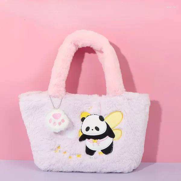 Sacs de soirée Xiuya Sweet Soft Peluche Sac à main Rose Panda Bow Fleurs Broderie Sac fourre-tout Automne Hiver Designers de style chinois Underarm