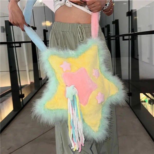 Bolsas de noche Xiuya Y2K Bolso de hombro para mujer Forma de estrella Apliques Borla Suave Peluche Dulce Cool Gótico Diseñadores de moda Bolso