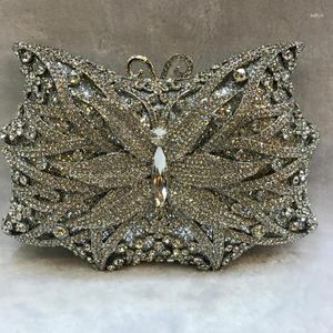 Avondtassen XIYUAN MERK Vlinder Kristal Steentjes Vrouwen Bloem Portemonnee Metalen Handtas Bruiloft Prom Party Box Clutch Bag