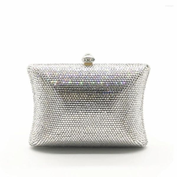 Bolsas de noche XIYUAN MARCA Mujeres Conjunto de regalo Caja Bolsa de lujo Embrague Cristal Pequeño Plata Monedero Llano Banquete de novia Cartera de oro Bolso