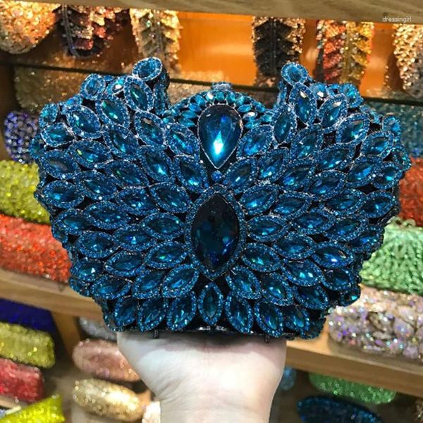 Bolsos de noche Xiyuan Crystal Rhinestone Clutch Cena de lujo Bolsa Full Diamond Ladies Hands Destino Vestido Fiesta Bridal Blue azul