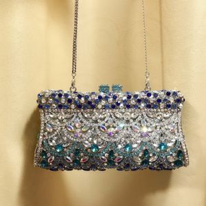 Bolsas de noche XIYUAN Lady Silver Blue Crystal Bolsos Bolsos Bolso de embrague Boda Nupcial Metal Bolso Embragues para mujeres 230823