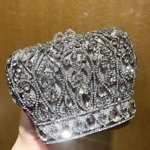 Bolsos de noche XIYUAN plata oro azul corona diamante cristal embrague nupcial boda fiesta graduación señoras banquete bolso mujer monedero