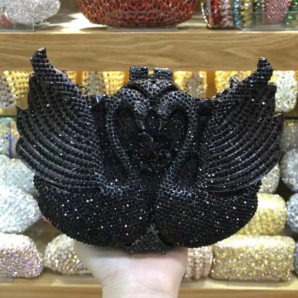 Bolsos de noche XIYUAN Mujeres Negro Púrpura Azul Plata Gris Cristal Fiesta Monedero Diamante Cisne Animal Cena Bolso Boda Nupcial Bolso de noche 230711