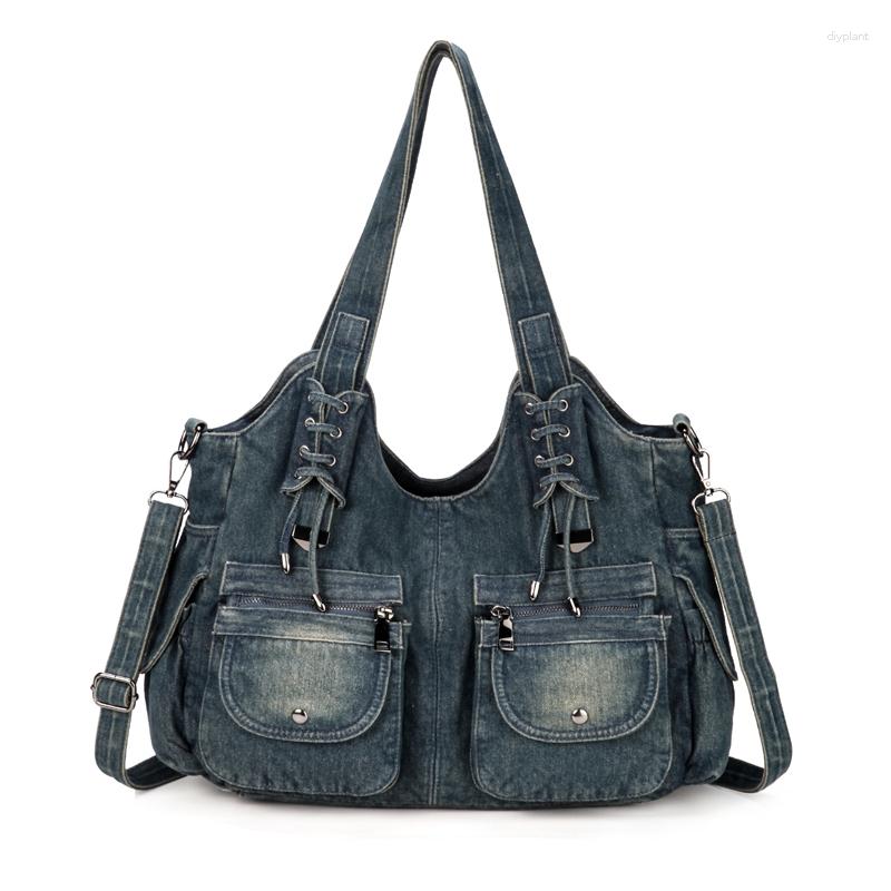 Evening Bags XZAN Fashion Women Bag Vintage Casual Denim Handbag Lady Large Capacity Jeans Tote Weave Tape Creative Shoulder Messenger