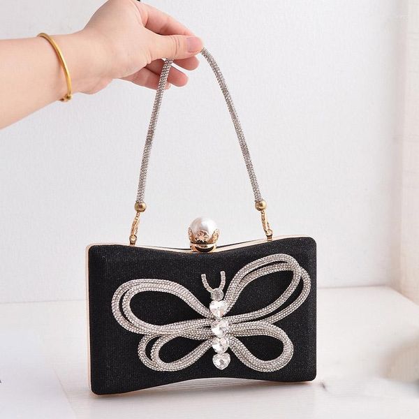 Sacs de soirée Xzan Decoration de papillon classique de la femme Small sac à main Black Silver Party Mariage Purse 2023 Claquettes pour Lady