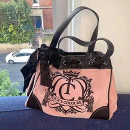 Avondtassen Y2K Vintage Modieus Meisje Hit Kleur Textuur Fluweel Borduren Grote Capaciteit Schouder Tote Vrouwelijke Kawaii Portemonnee Chique Tas