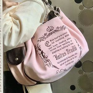 Avondtassen y2k dames roze vintage gotische tas tas esthetiek grote capaciteit borduurbrief retro dames grunge ketting reist schouder 230328