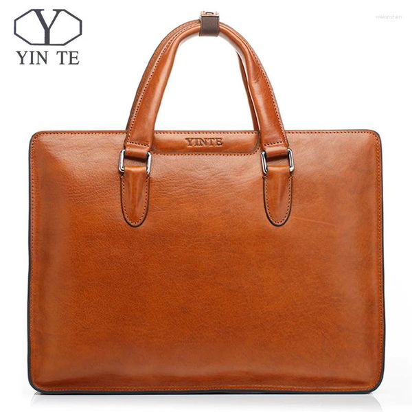 Sacs de soirée yinte de la mallette pour hommes en cuir authentique célèbre sac à main de luxe de haute qualité portfolio de bureau de travail T8359-4