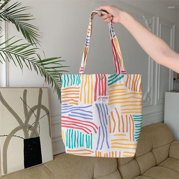 Sacs de soirée Youda Style mode velours côtelé sac à bandoulière pour femmes coloré motif rayé sac à main grande capacité décontractée Shopper fourre-tout