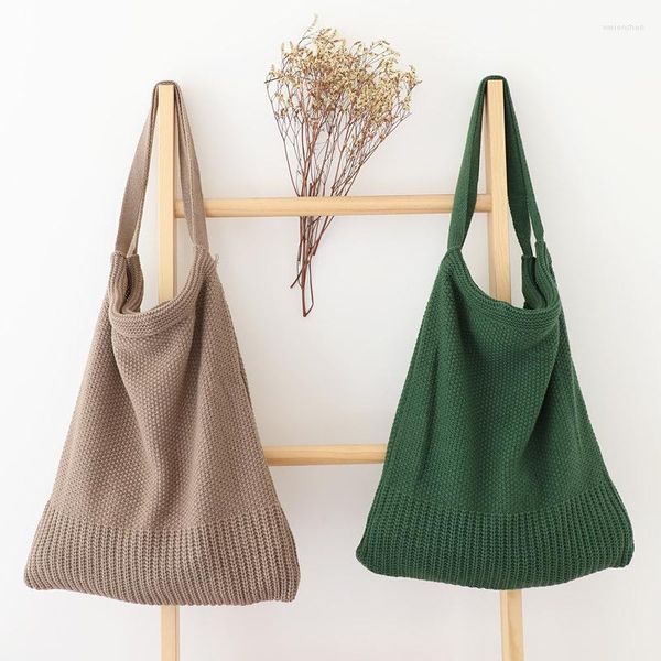 Bolsas de noche Youda Woolen Punto Trenza Bolso Crochet Invierno Moda Coreana Arte Chic Otoño Hombro Tote para mujeres 2023