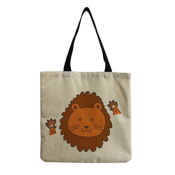 Sacs de soirée Yuecimie Lion Cartoon Animaux imprimés Dames Mode Plage Sac à bandoulière Lin Fourre-tout Sac à main réutilisable Shopping pour femme fille 230826