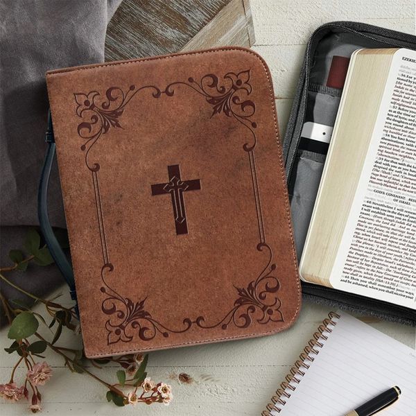 Bolsos de noche Bolsos con asa con cremallera Himnos bíblicos Estuche con cubierta bíblica personalizada Bolso bíblico con estampado de cuero clásico para mujeres que llevan bolsas de almacenamiento de la Biblia 231108