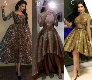 Soirée Celebrity Prom robe de bal robes 2020 femme soirée courte élégante grande taille arabe Dubaï or robe formelle LJ201119
