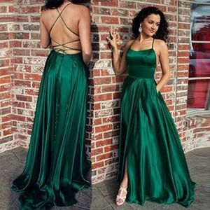 Robes de soirée vert foncé Satin Sexy bretelles dos nu longueur de plancher sur mesure robe de soirée de bal formelle Ocn porter des robes sans manches grande taille