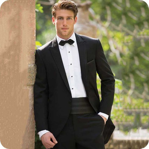 Vestido de noche Negro Tailcoat Trajes de hombre Trajes de boda Novio Slim Fit Traje Homme Novio Use Prom Tuxedos 2 piezas Disfraces Pour Hommes