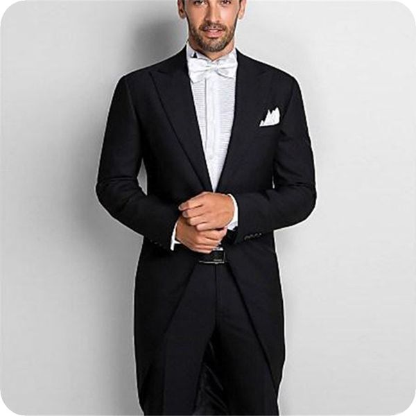 Vestido de noche por encargo Trajes de hombre negro Tailcoat Tuxedos Trajes de boda para hombre Blazer Novio Trajes de baile Pour Hommes Chaqueta + Pantalones